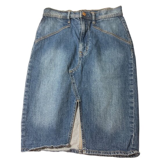 Gap Denim Womens Knee-Length Blue Jean Skirt Seamed Yoke Front Slit Size 6/28 - Picture 1 of 5